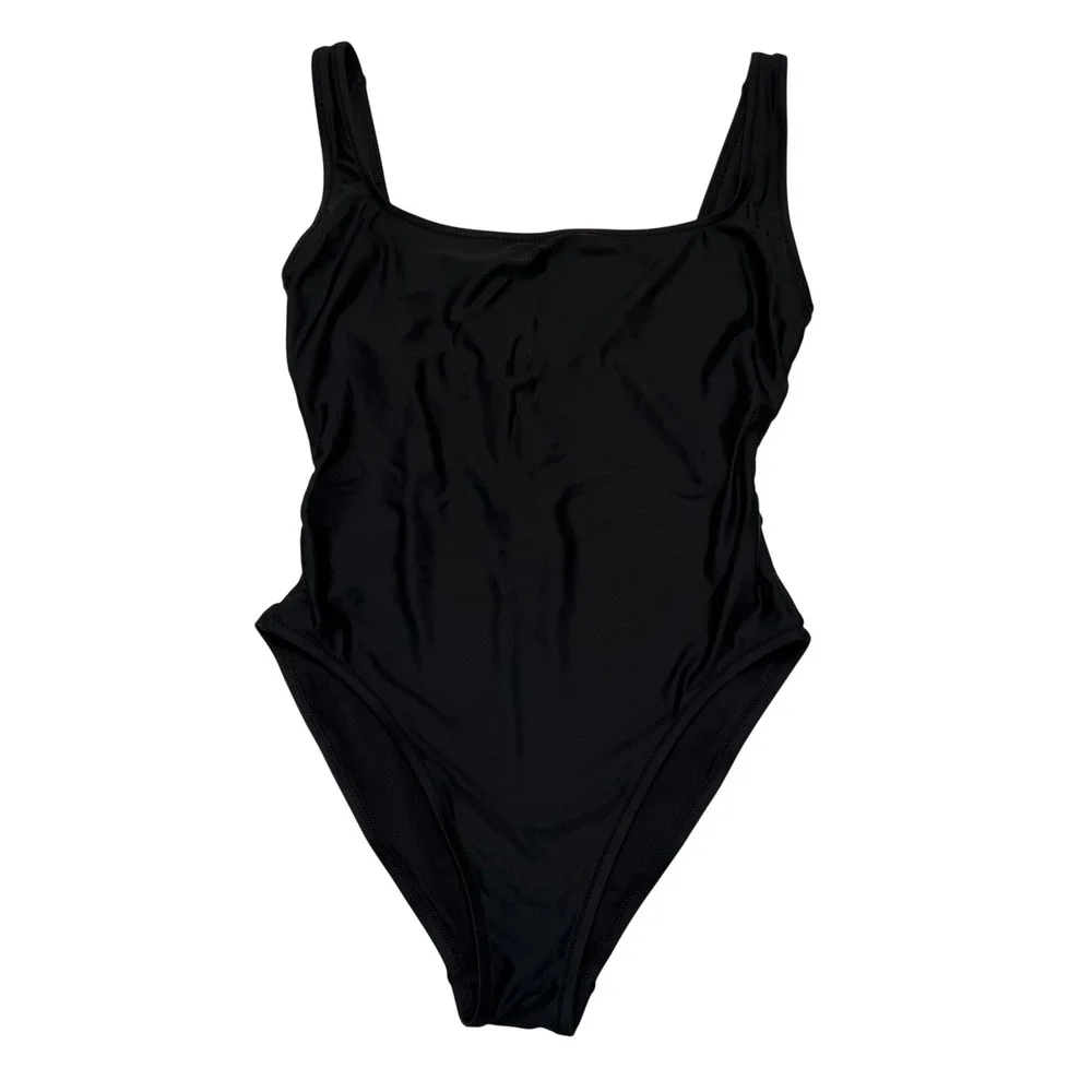 Madewell Black Square Neck Classic Minimalist One Piece Swimsuit Size M